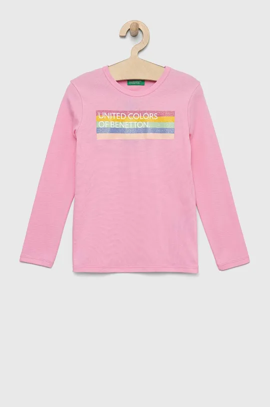 różowy United Colors of Benetton longsleeve bawełniany dziecięcy Dziewczęcy