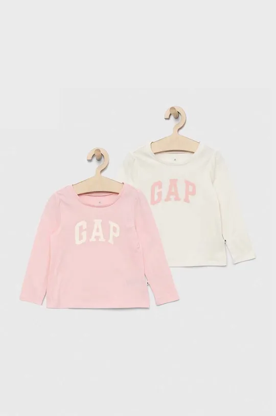 pastelno ružičasta Dječja pamučna majica dugih rukava GAP 2-pack Za djevojčice