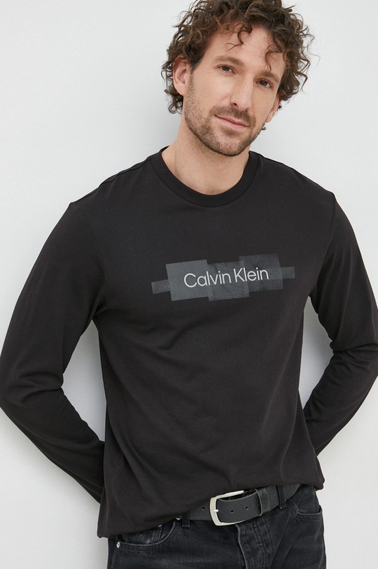 μαύρο Βαμβακερή μπλούζα με μακριά μανίκια Calvin Klein