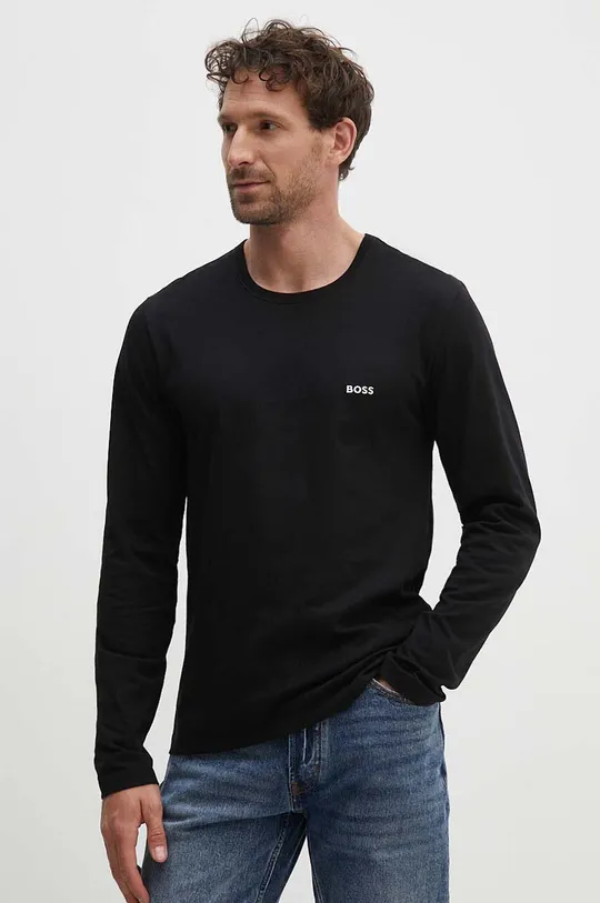 čierna Bavlnené tričko s dlhým rukávom BOSS 3-pak Pánsky