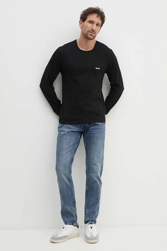 Βαμβακερή μπλούζα με μακριά μανίκια BOSS 3-pack μαύρο