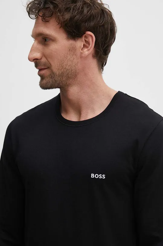 čierna Bavlnené tričko s dlhým rukávom BOSS 3-pak