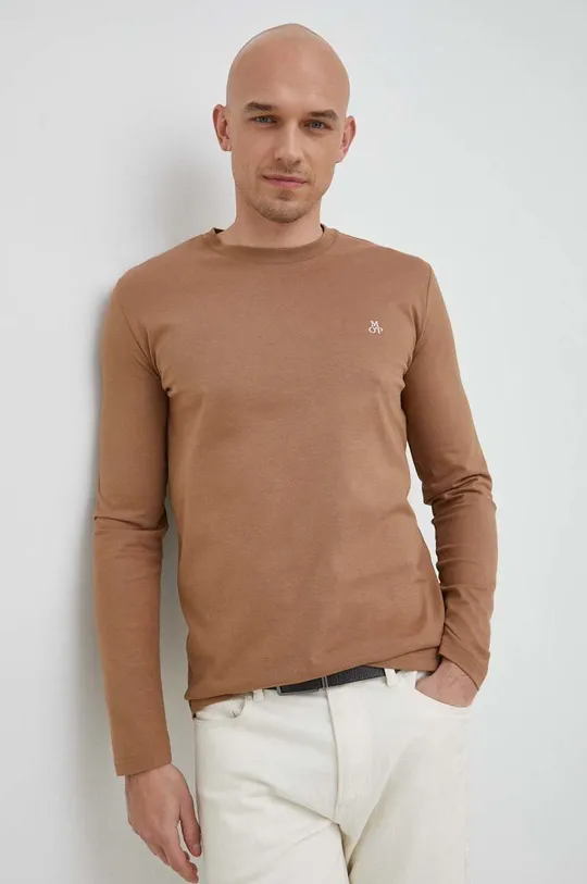 hnedá Bavlnené tričko s dlhým rukávom Marc O'Polo Pánsky