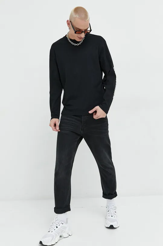 Βαμβακερή μπλούζα με μακριά μανίκια Karl Lagerfeld Jeans μαύρο