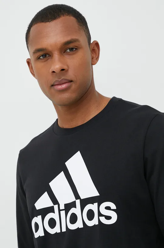 čierna Bavlnené tričko s dlhým rukávom adidas