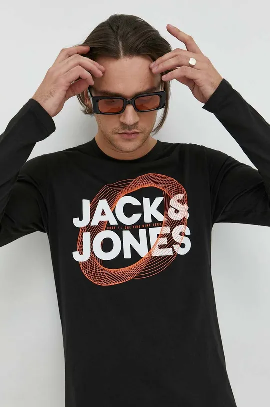 μαύρο Βαμβακερή μπλούζα με μακριά μανίκια Jack & Jones JCOLUCA TEE LS CREW NECK FST Ανδρικά