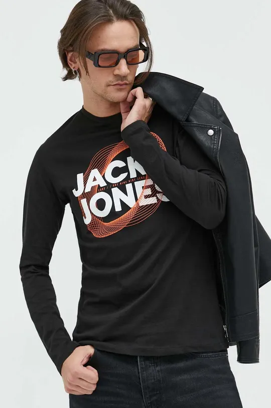 μαύρο Βαμβακερή μπλούζα με μακριά μανίκια Jack & Jones JCOLUCA TEE LS CREW NECK FST