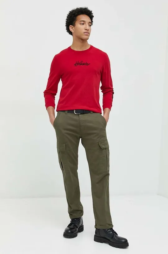 Βαμβακερή μπλούζα με μακριά μανίκια Hollister Co. κόκκινο