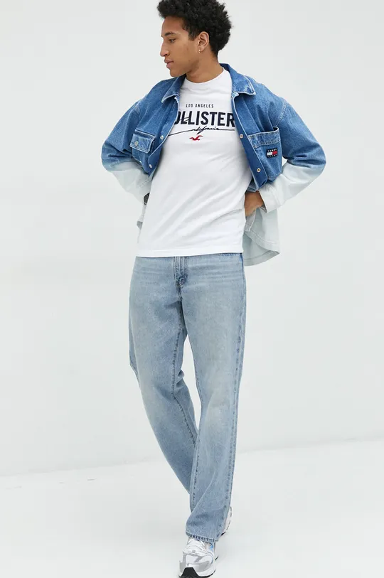 Βαμβακερή μπλούζα με μακριά μανίκια Hollister Co. λευκό
