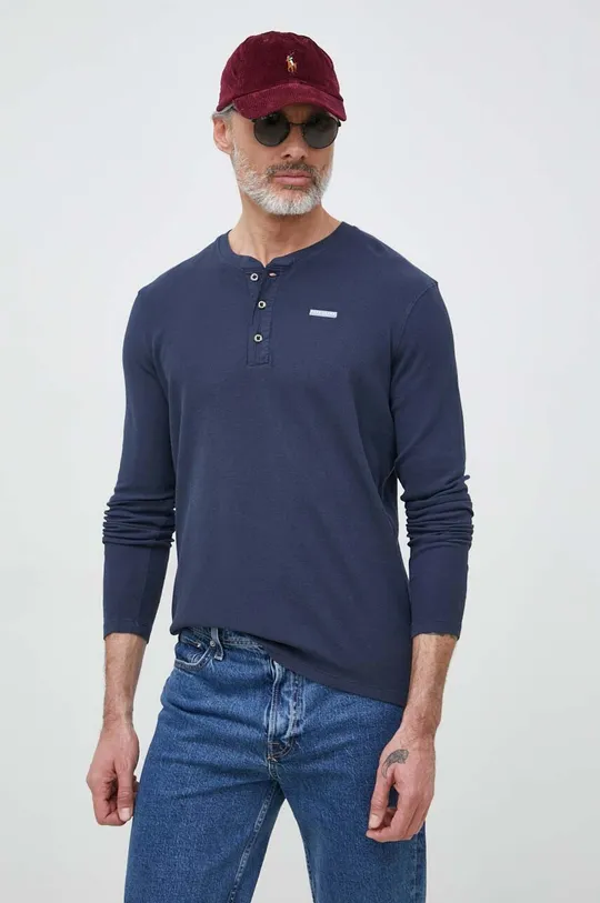tmavomodrá Bavlnené tričko s dlhým rukávom Pepe Jeans Remus Pánsky