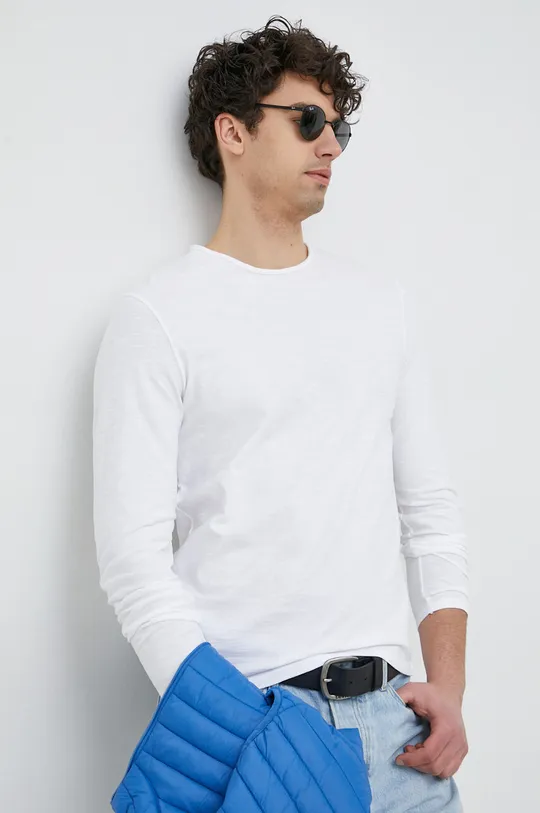 bela Bombažna majica z dolgimi rokavi United Colors of Benetton Moški