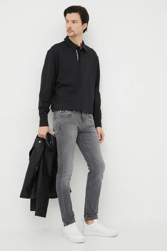 Pamučna majica dugih rukava Calvin Klein Jeans crna