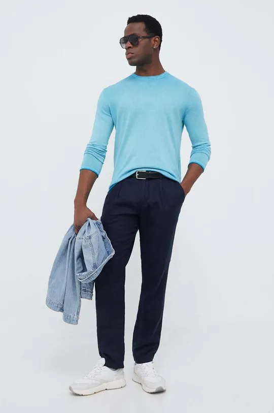 Pamučni pulover United Colors of Benetton plava