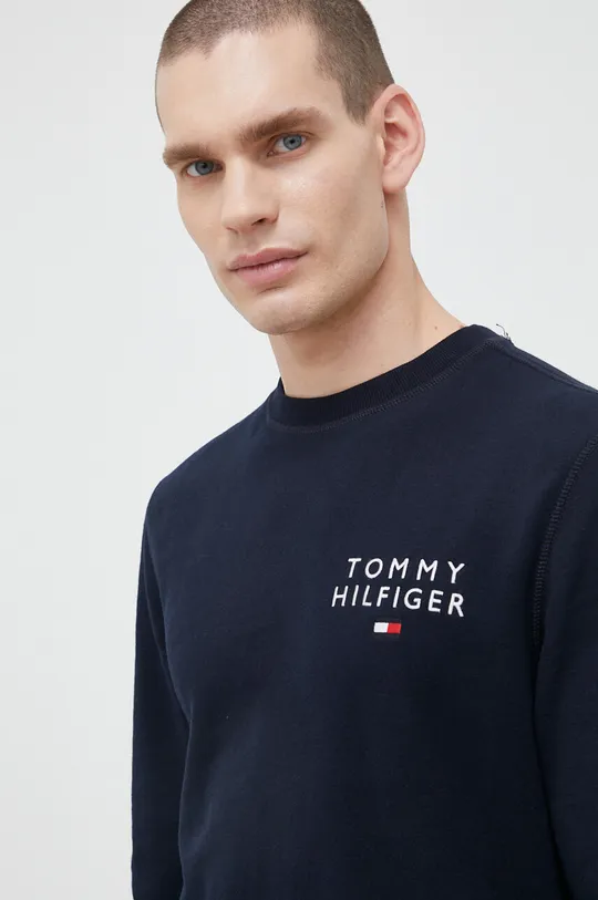sötétkék Tommy Hilfiger kapucnis pulcsi otthoni viseletre