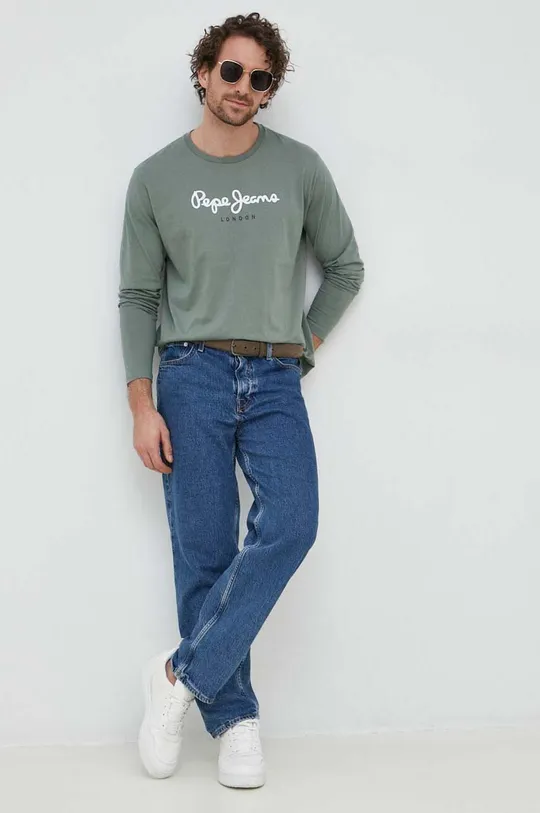 Βαμβακερή μπλούζα με μακριά μανίκια Pepe Jeans Eggo πράσινο