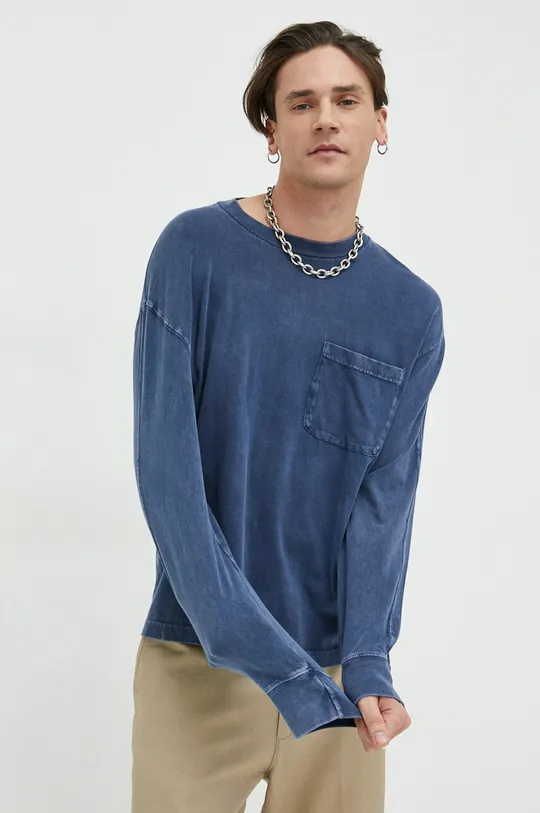 námořnická modř Bavlněné tričko s dlouhým rukávem Abercrombie & Fitch Pánský