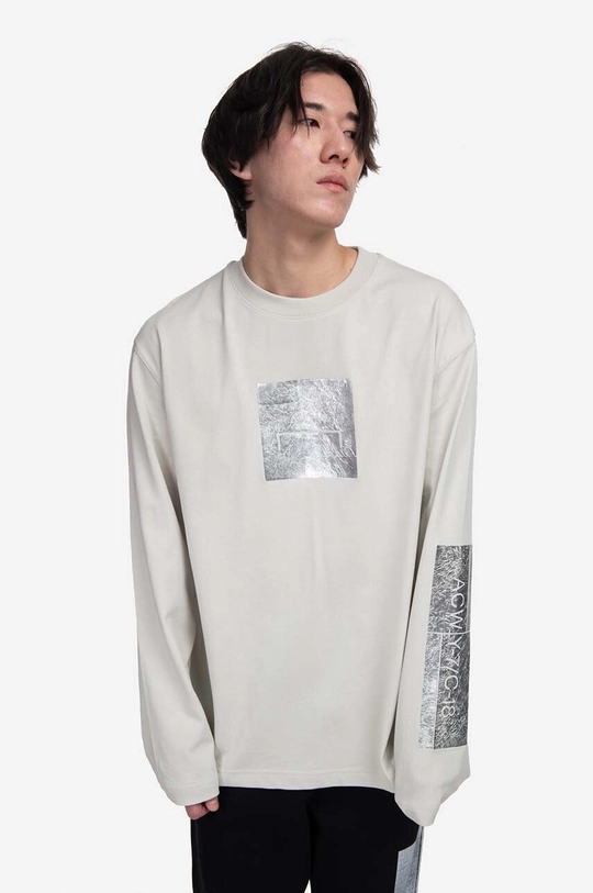 šedá Bavlněné tričko s dlouhým rukávem A-COLD-WALL* Foil Grid LS T-Shirt Pánský