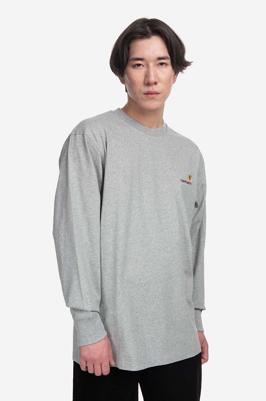 gray Carhartt WIP cotton longsleeve top American Script Men’s