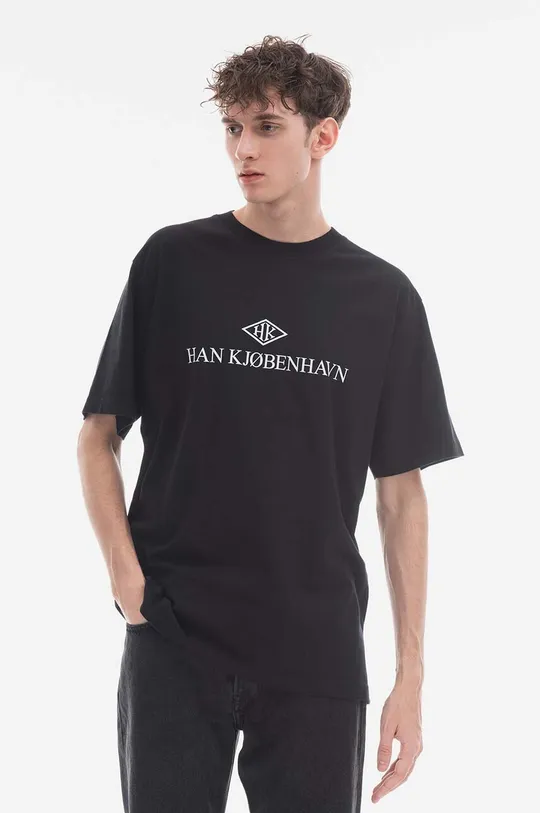 czarny Han Kjøbenhavn t-shirt bawełniany Logo Print Boxy Tee Long Sleeve Męski