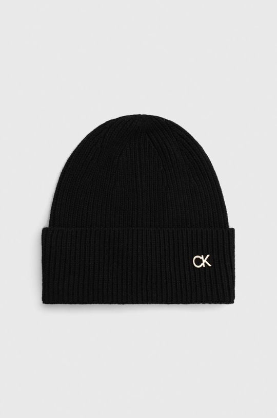czarny Calvin Klein czapka z domieszką wełny Damski
