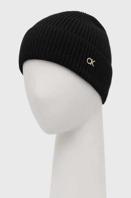Čepice z vlněné směsi Calvin Klein černá
