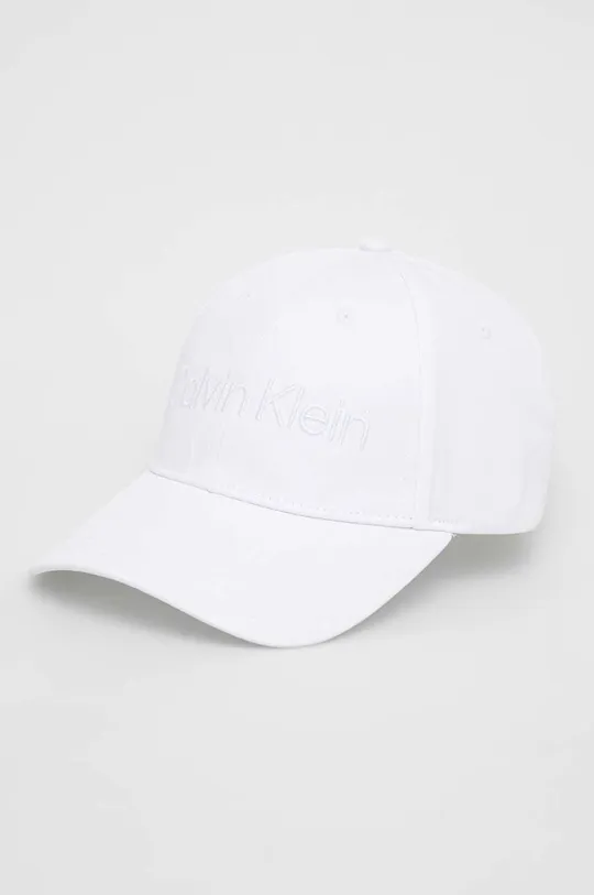 biały Calvin Klein czapka z daszkiem bawełniana Damski
