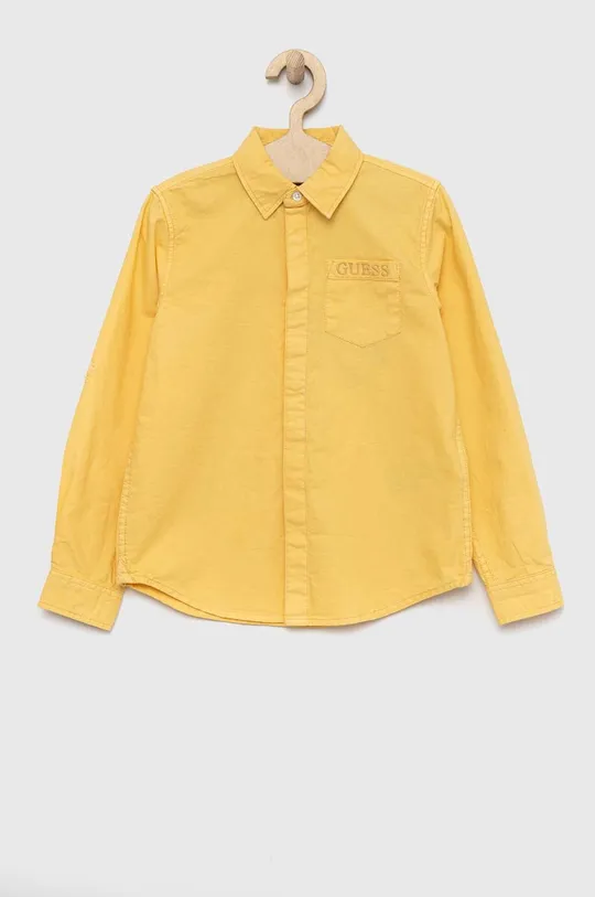 žltá Detská bavlnená košeľa Guess Chlapčenský