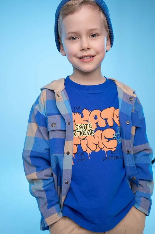 Παιδικό βαμβακερό πουκάμισο Coccodrillo μπλε