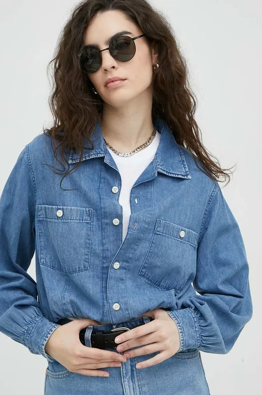 modra Jeans srajca Lee Ženski