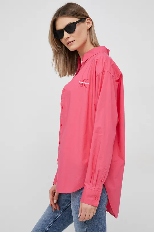 Βαμβακερό πουκάμισο Calvin Klein Jeans ροζ