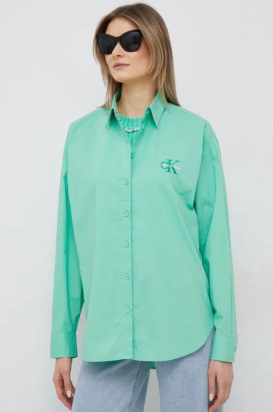 Βαμβακερό πουκάμισο Calvin Klein Jeans πράσινο