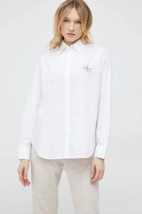 λευκό βαμβακερό πουκάμισο Calvin Klein Jeans Γυναικεία