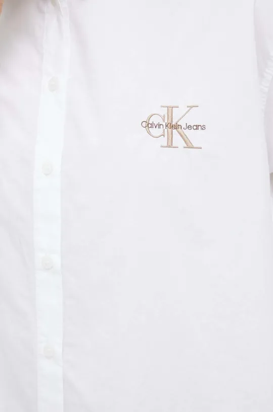 βαμβακερό πουκάμισο Calvin Klein Jeans λευκό