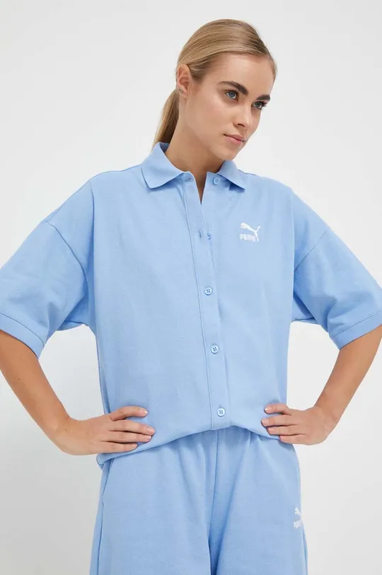 modra Bombažna srajca Puma Ženski