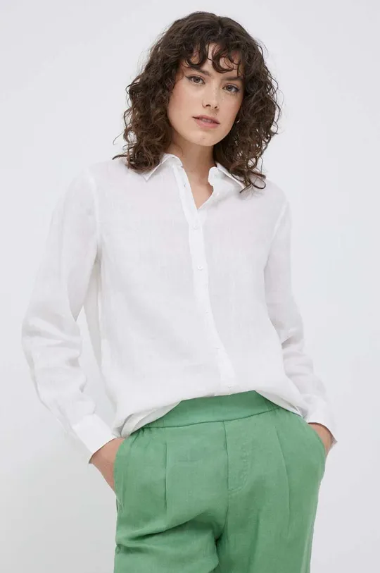 biały United Colors of Benetton koszula lniana