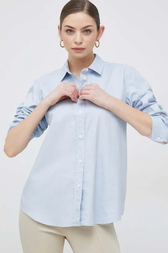 modra Bombažna srajca Tommy Hilfiger Ženski