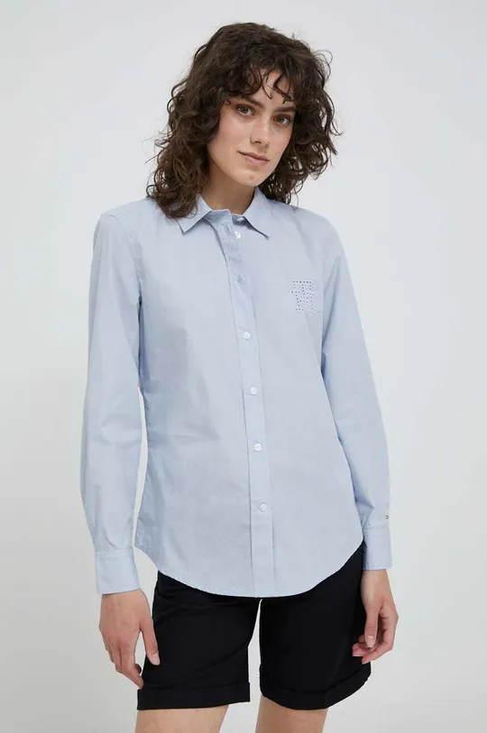 μπλε Βαμβακερό πουκάμισο Tommy Hilfiger Γυναικεία