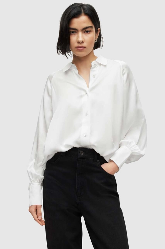 biały AllSaints koszula z domieszką jedwabiu OANA SILK SHIRT Damski