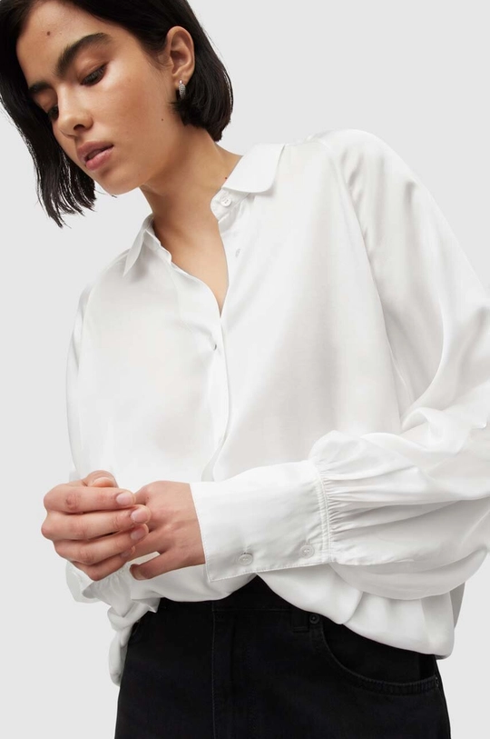 AllSaints koszula z domieszką jedwabiu OANA SILK SHIRT biały