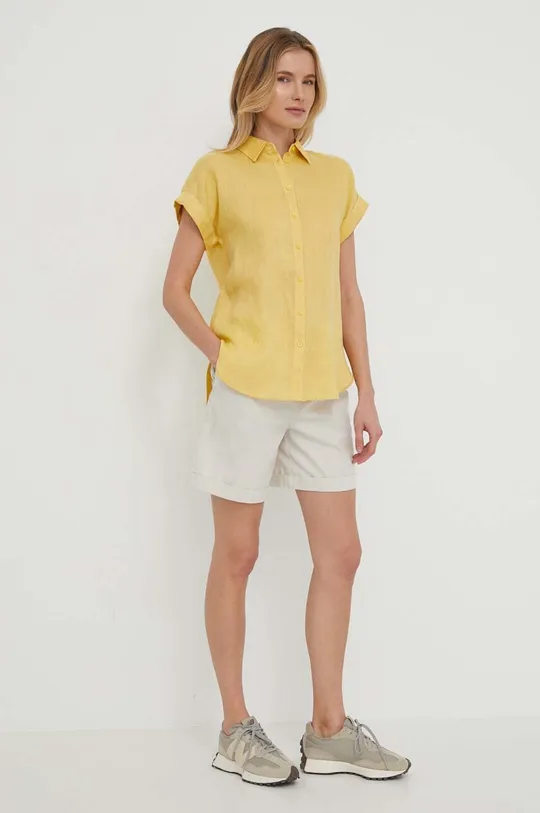 Lanena srajca Lauren Ralph Lauren rumena