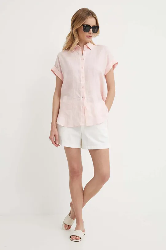 Сорочка з льону Lauren Ralph Lauren рожевий