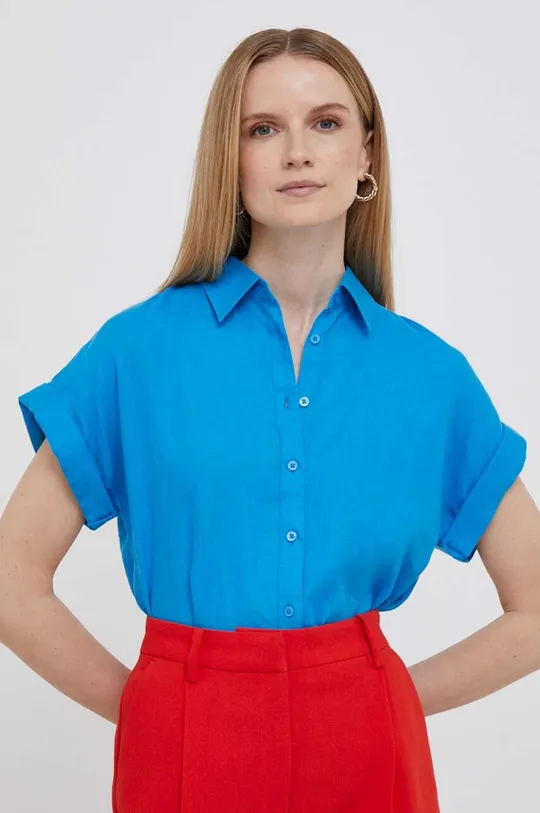 modrá Ľanová košeľa Lauren Ralph Lauren Dámsky