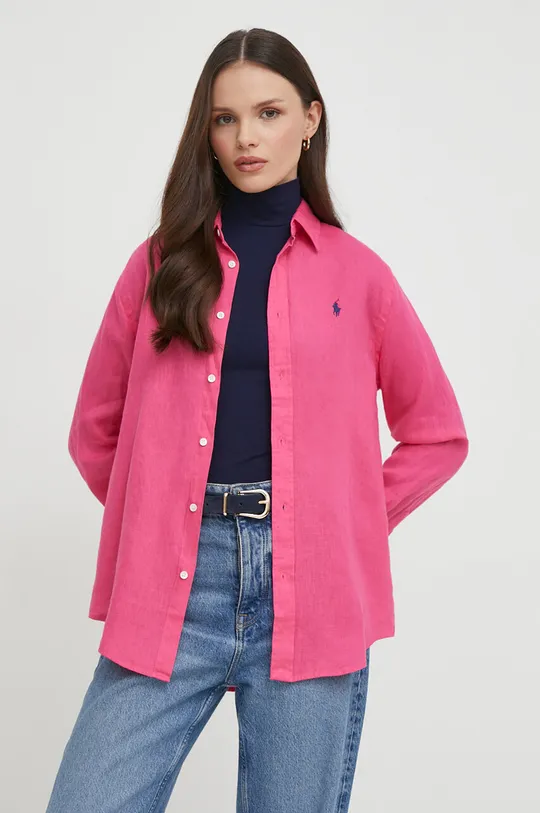 roza Lanena košulja Polo Ralph Lauren Ženski