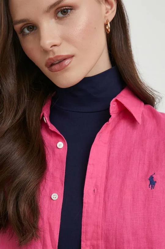 Lanena srajca Polo Ralph Lauren roza