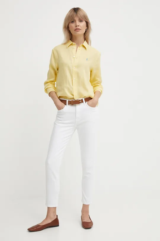 Ľanová košeľa Polo Ralph Lauren žltá