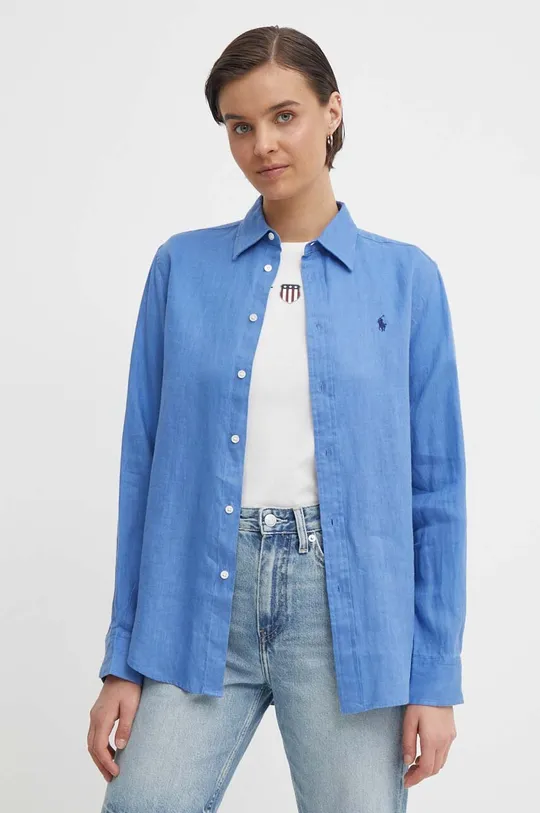 modrá Ľanová košeľa Polo Ralph Lauren