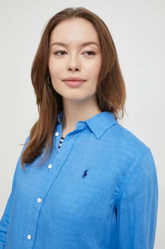 modra Lanena srajca Polo Ralph Lauren Ženski