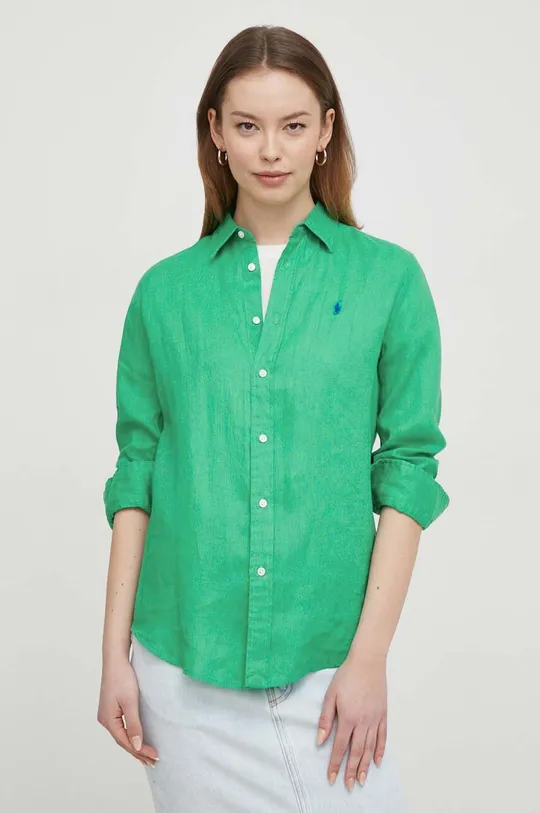 zelená Ľanová košeľa Polo Ralph Lauren Dámsky