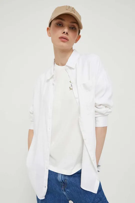 biały Hollister Co. koszula z domieszką lnu