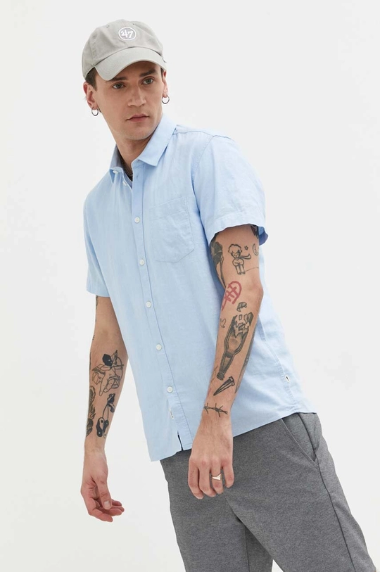 blu Solid camicia di lino